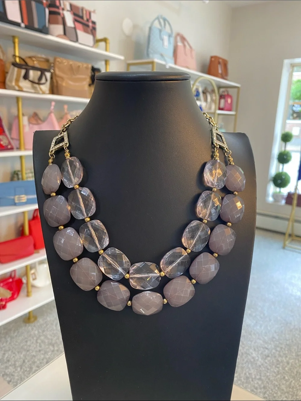 Stylish Two-Row Lavender Beaded Statement Necklace - Unbranded